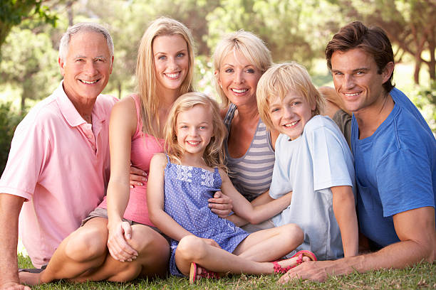 istock Extended Family Relaxing In Park 121601995