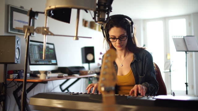 Home music studio woman