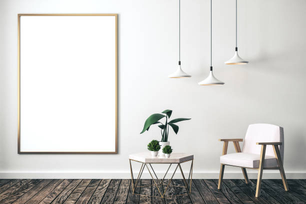 istock Living interior with chair and blank banner on wall. 1216023848