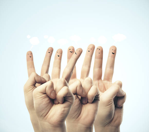 istock Group happy finger smileys communicate with each other 1216023865