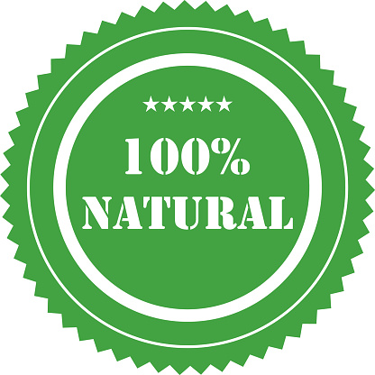Healthy food sticker. Natural ingredients. Guarantee or certificate for natural product. Vector illustration, flat style.