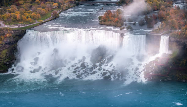 istock Niagara waterfall from above, Aerial view of Niagara waterfall. 1216024549