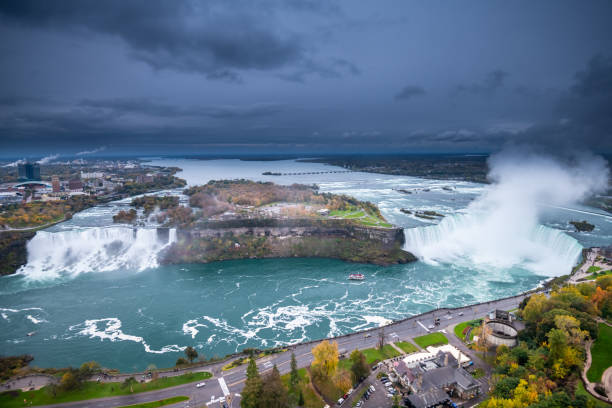 istock Niagara waterfall from above, Aerial view of Niagara waterfall. 1216024600