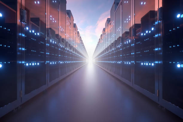 istock 3d rendering of rows of network servers machine farm cloud computing hardware on blue sky background 1216024803