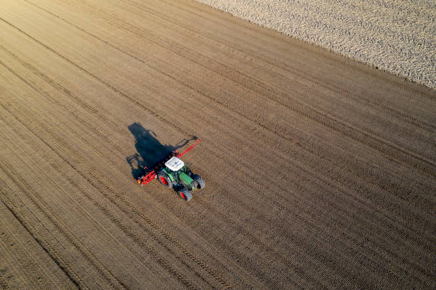 istock Tractor Seeding Wheat, Aerial View 1216025960