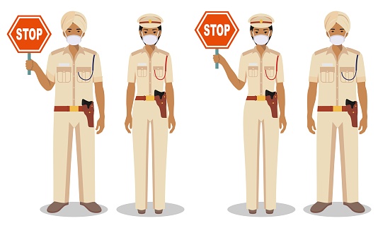 Police And Quarantine Concept Couple Of Indian Policeman And Policewoman In  Traditional Uniforms And Protective Masks Standing Together On White  Background In Flat Style Vector Illustration Stock Illustration - Download  Image Now -