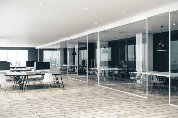 istock Modern coworking glass office interior. 1216027312