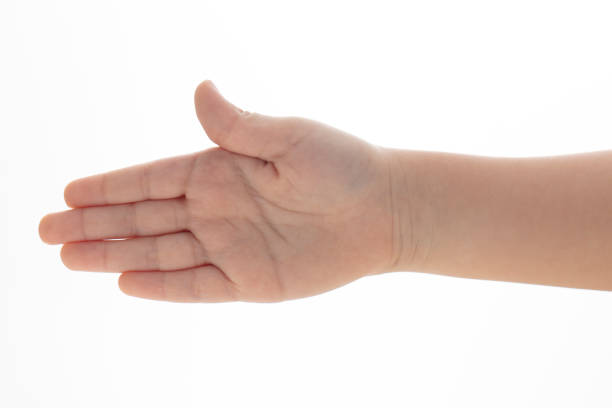 istock Child with Hand making number five on white background 1216027382