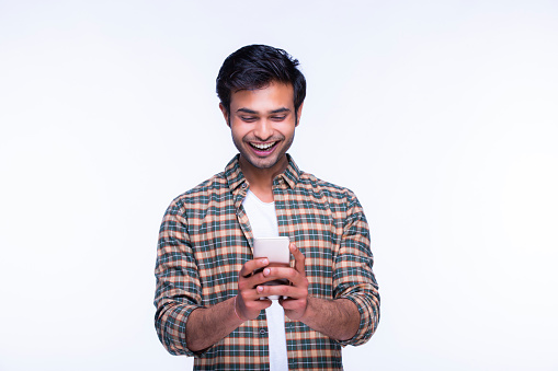 Men, Using Phone, Cut Out, White Background, text messaging,