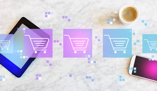 istock Online shopping theme with tablet and phone 1216027720