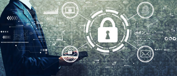 istock Internet network security concept with businessman holding a tablet 1216027754