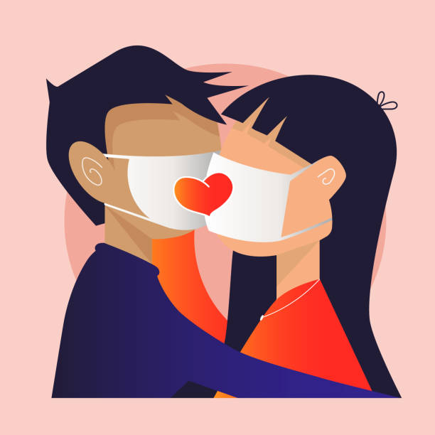 ilustraciones, imágenes clip art, dibujos animados e iconos de stock de pareja en la cara médica. vista frontal de la gente silueta. icono vectorial negro - enfold