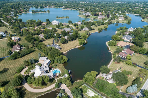 istock Aerial Neighborhood View with Lakes 1216032072