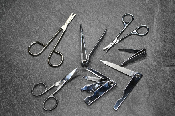 istock Nail Manicure set arranged on gray slate 1216032092