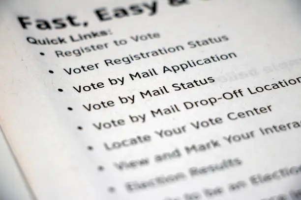 Closeup of a list of voting steps with focus on the Vote by Mail application and status points