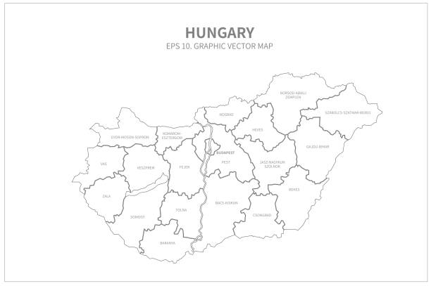 hungary map. vector map of hungary in europe hungary vector map of european country lake balaton stock illustrations