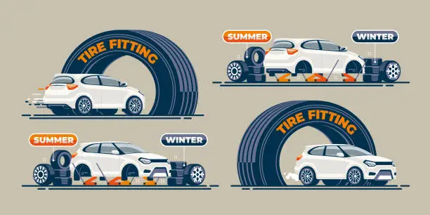 Vector illustration of Tire Fitting Service Station