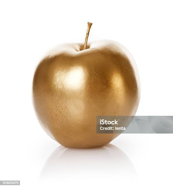 Gold Apple Stock Photo - Download Image Now - Apple - Fruit, Gold Colored, White Background
