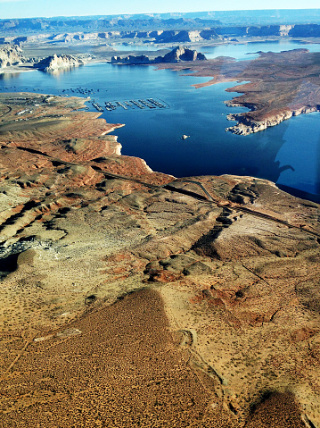 Aerial view of Lake Powell Reservoir in the Glen Canyon National Recreation Area