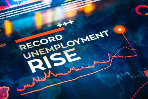 Record Unemployment Rise Statistics with Charts and Diagrams Record Unemployment Rise statistics with charts and diagrams on digital LCD Display pathogen photos stock pictures, royalty-free photos & images