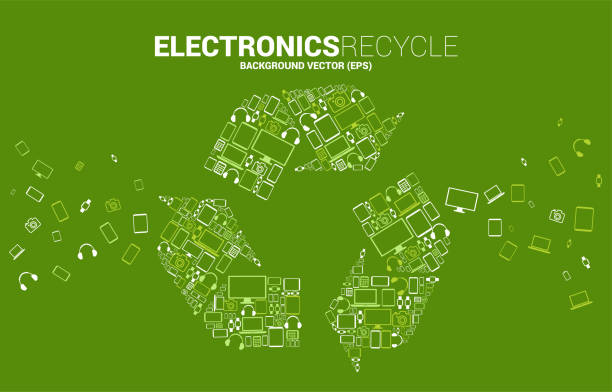 ikona recyklingu z ikony urządzenia elektronicznego i mobilnego. - recycling symbol audio stock illustrations