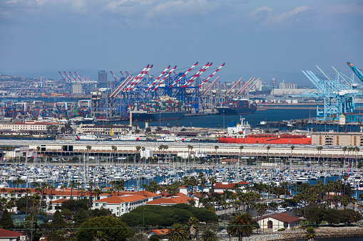 View of the San Pedro waterfront and the Port of Los Angeles.