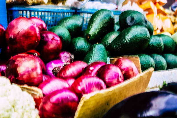 Closeup of various vegetables sold in Mahane Yehuda Market, often referred to as The Shuk, is a marketplace in Jerusalem and one of the most famous in the Middle East