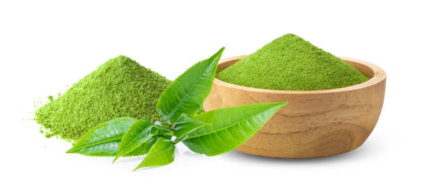 istock matcha green tea in wood bowl on white 1216053970