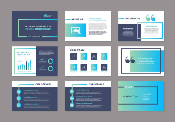 illustrations, cliparts, dessins animés et icônes de paysage vector business powerpoint / keynote presentation guide template brochure - sliding