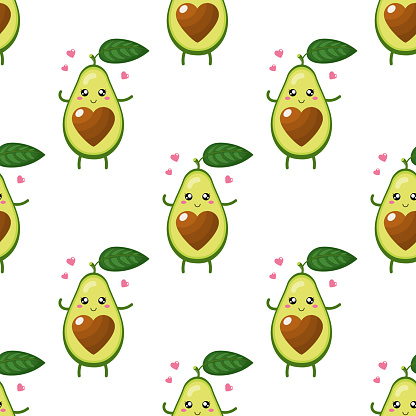 Seamless Pattern With Cute Cartoon Avocado Character In Love On White Background Vector Illustration For Any Design Stock Illustration - Download Image Now - iStock Seamless Pattern With Cute Cartoon Avocado Character In Love On White Background Vector Illustration For Any Design Stock Illustration - Download Image Now - iStock