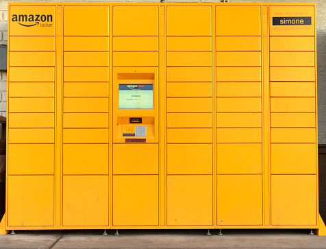 Phoenix,Az,USA 8.12.19: An Amazon Locker which may be used by Amazon customers as a pick up point for mail order goods.