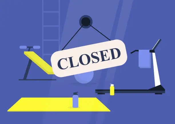 Vector illustration of Closed sign, gym window, no people
