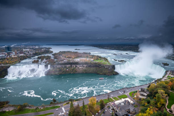 istock Niagara waterfall from above, Aerial view of Niagara waterfall. 1216065980