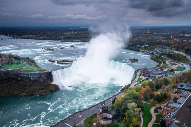 istock Niagara waterfall from above, Aerial view of Niagara waterfall. 1216065991