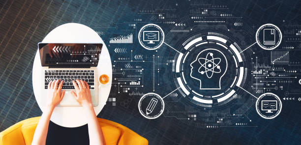istock Online education concept with person using a laptop 1216068188