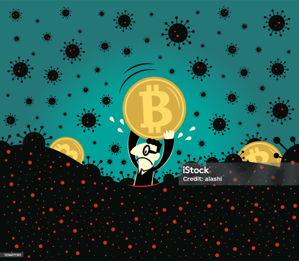 Amid the coronavirus rout, Bitcoin has crashed. Coronavirus panic (covid-19, virus), currency (cryptocurrency) crisis Blue Little Guy Characters Vector Art Illustration.
Amid the coronavirus rout, Bitcoin has crashed. Coronavirus panic (covid-19, virus), currency (cryptocurrency) crisis. Cryptocurrency stock vector