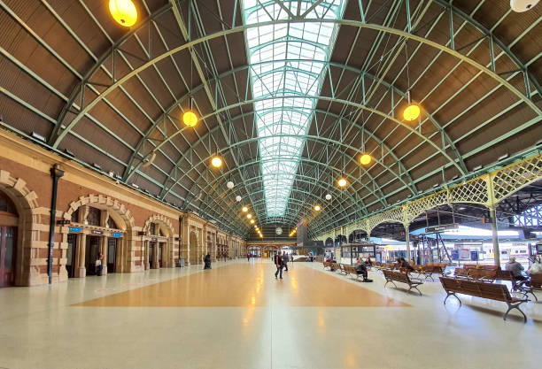 Central railway station in Sydney is quiet and empty with people during covid 19 lock down, people stay at home. Australia:28-03-2020 stock photo