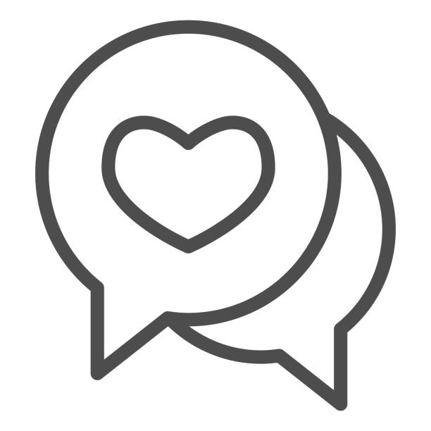 ikona bublinové čáry dialogu lásky. romantické zprávy se symbolem tvaru srdce, piktogram stylu obrysu na bílém pozadí. valentýnské znamení pro mobilní koncept nebo webový design. vektorová grafika. - zasnoubení stock ilustrace