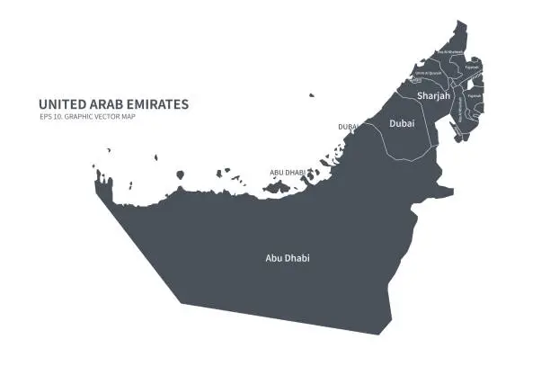 Vector illustration of united arab emirates map. vector map of UAE in middle east country