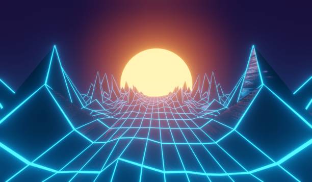istock Digital retro background futuristic landscape .3D Rendering 1216080133