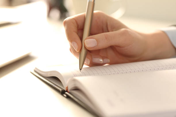 istock Executive woman hands writing appointment on agenda 1216081535