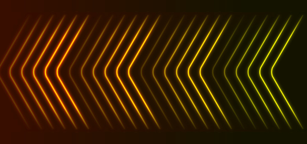Yellow orange abstract neon arrows tech graphic design. Futuristic laser background. Vector illustration