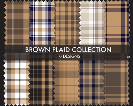 Brown Plaid, tartan seamless pattern collection includes 10 designs suitable for fashion textiles and graphics