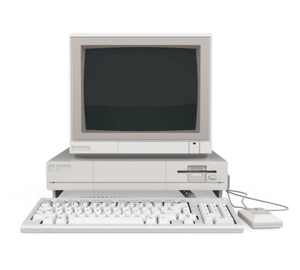istock Old Desktop Computer with a Blank White Screen Monitor, Keyboard and Mouse Isolated 1216083951