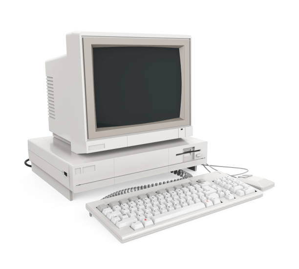istock Old Desktop Computer with a Blank White Screen Monitor, Keyboard and Mouse Isolated 1216083955