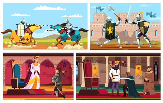 Medieval Fantasy Roles Knights Characters Medieval Fantasy Scene Set Stock Illustration ...