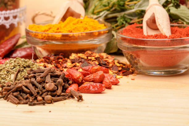 istock Various spices on wooden background. 1216091293