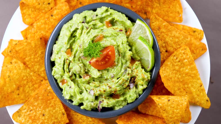 guacamole with tortilla chips- top view