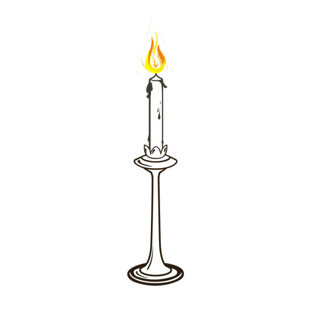 Colored vector illustration of stylized retro candlestick with a steaming candle Colored vector illustration of stylized retro candlestick with a steaming candle on a white background fume cupboard stock illustrations