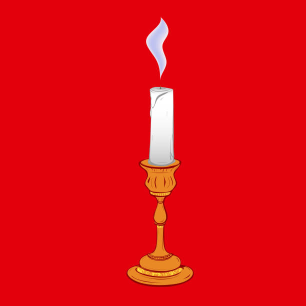 Colored vector illustration of stylized retro candlestick with a steaming candle Colored vector illustration of stylized retro candlestick with a steaming candle on a red background fume cupboard stock illustrations